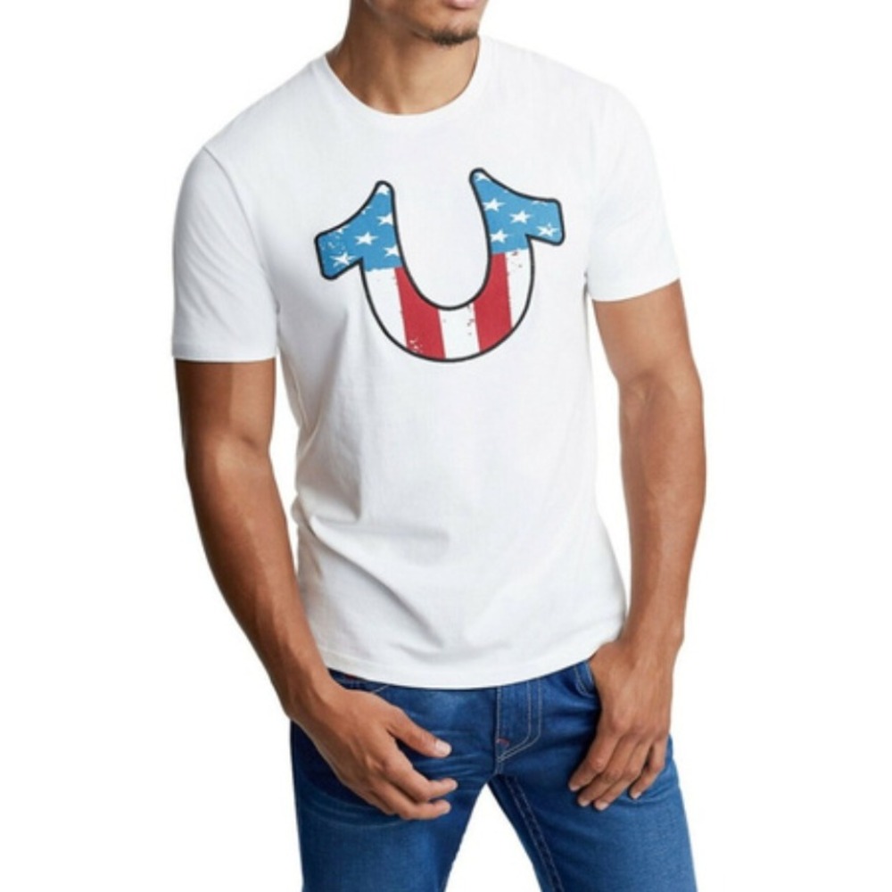 True‎ Religion Men's Patriot U Horseshoe Logo Tee T-Shirt in White SZ: XL